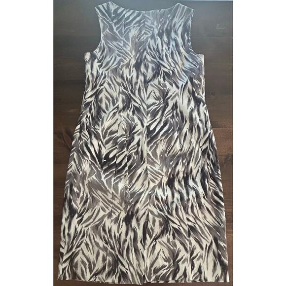 Talbots Black White Feather Design Sleeveless Lined Cotton Dress Women's Size 12 - Picture 4 of 8